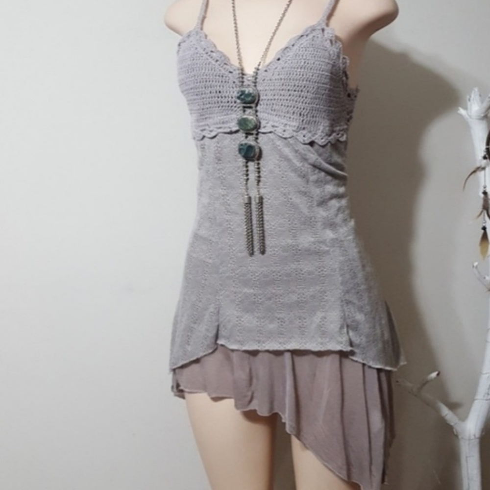 Light Gray Corset Knit Tie Back Tank